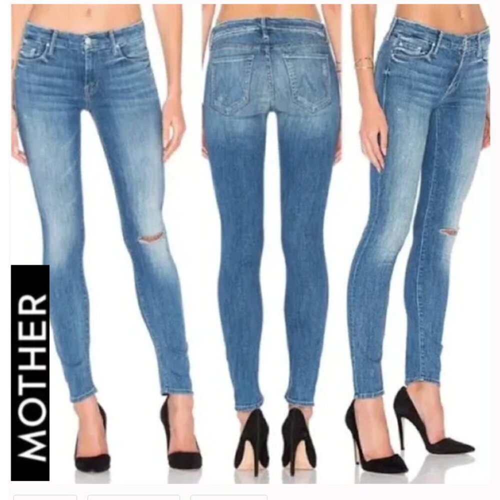 MOTHER High Waisted Looker Skinny Jeans High Five Wash Distressed Size 27